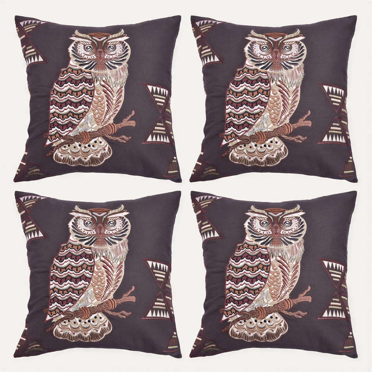 Set of 2 or 4 WINTER 34-4 owl printed design throw pillow covers, 18x18 inches, decorative fabric with owl pattern.