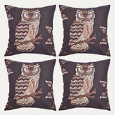 Set of 2 or 4 WINTER 34-4 owl printed design throw pillow covers, 18x18 inches, decorative fabric with owl pattern.