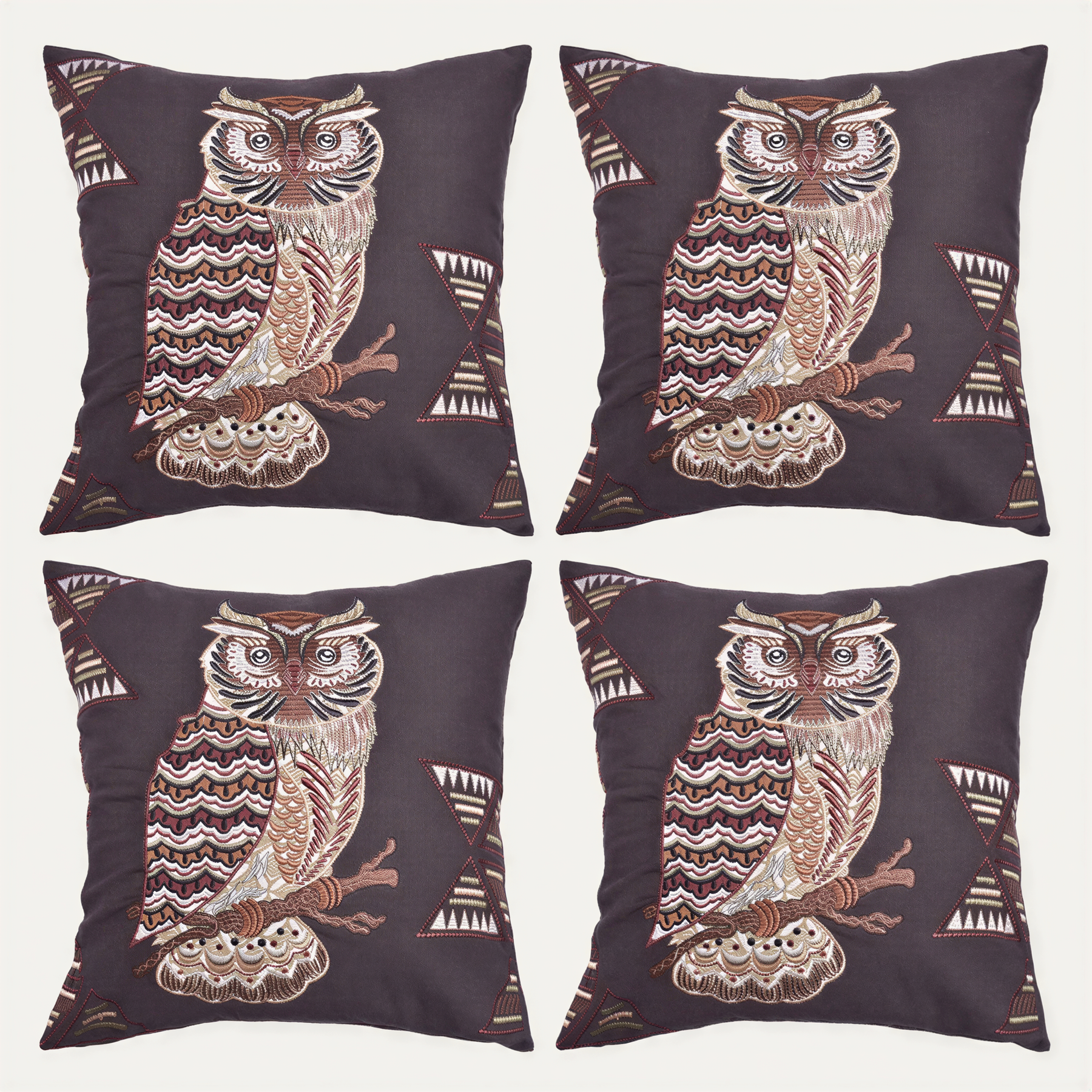 Set of 2 or 4 WINTER 34-4 owl printed design throw pillow covers, 18x18 inches, decorative fabric with owl pattern.