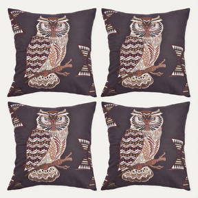 Set of 2 or 4 WINTER 34-4 owl printed design throw pillow covers, 18x18 inches, decorative fabric with owl pattern.