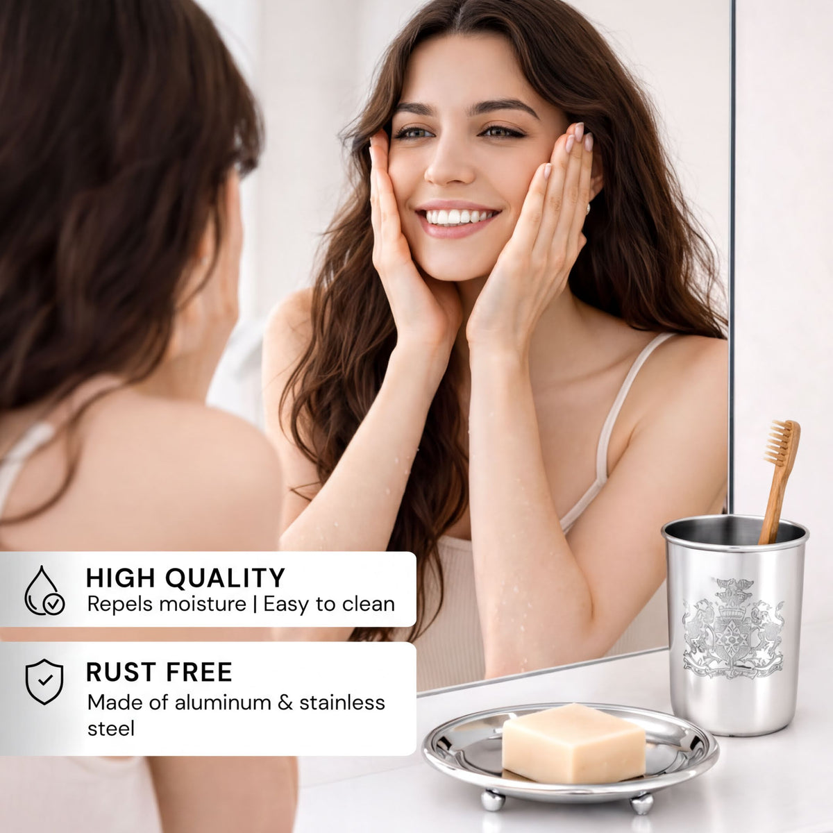 Modern bathroom decor accessories set of 5 from Durkee Collection, featuring sleek, stylish bath accessories for a contemporary look.