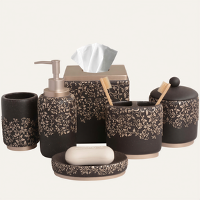 Set of six modern bathroom decor accessories from the Stella Collection by AH8312, featuring elegant and stylish design.