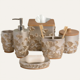 Set of six modern bathroom decor accessories from the Valencia Collection by AH7011, featuring elegant, stylish bath accessories.