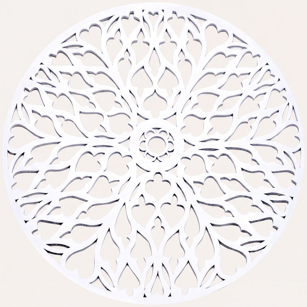 Set of two white wooden trivet placemats from AFM066-WHITE for protecting dining tables during meals.