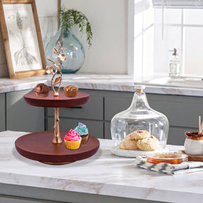 Two-tier wooden cake stand for kitchen decor, featuring a natural wood finish and elegant design by 817040.