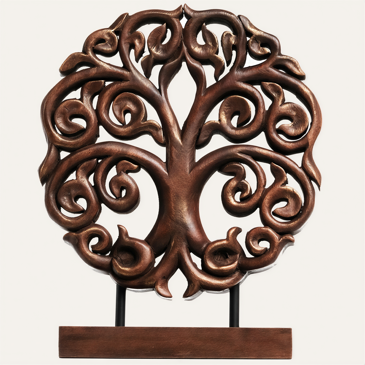 Medium Berton Tree of Life wooden sculpture by Decozen Luxe, showcasing intricate handcrafted wooden decorative art.
