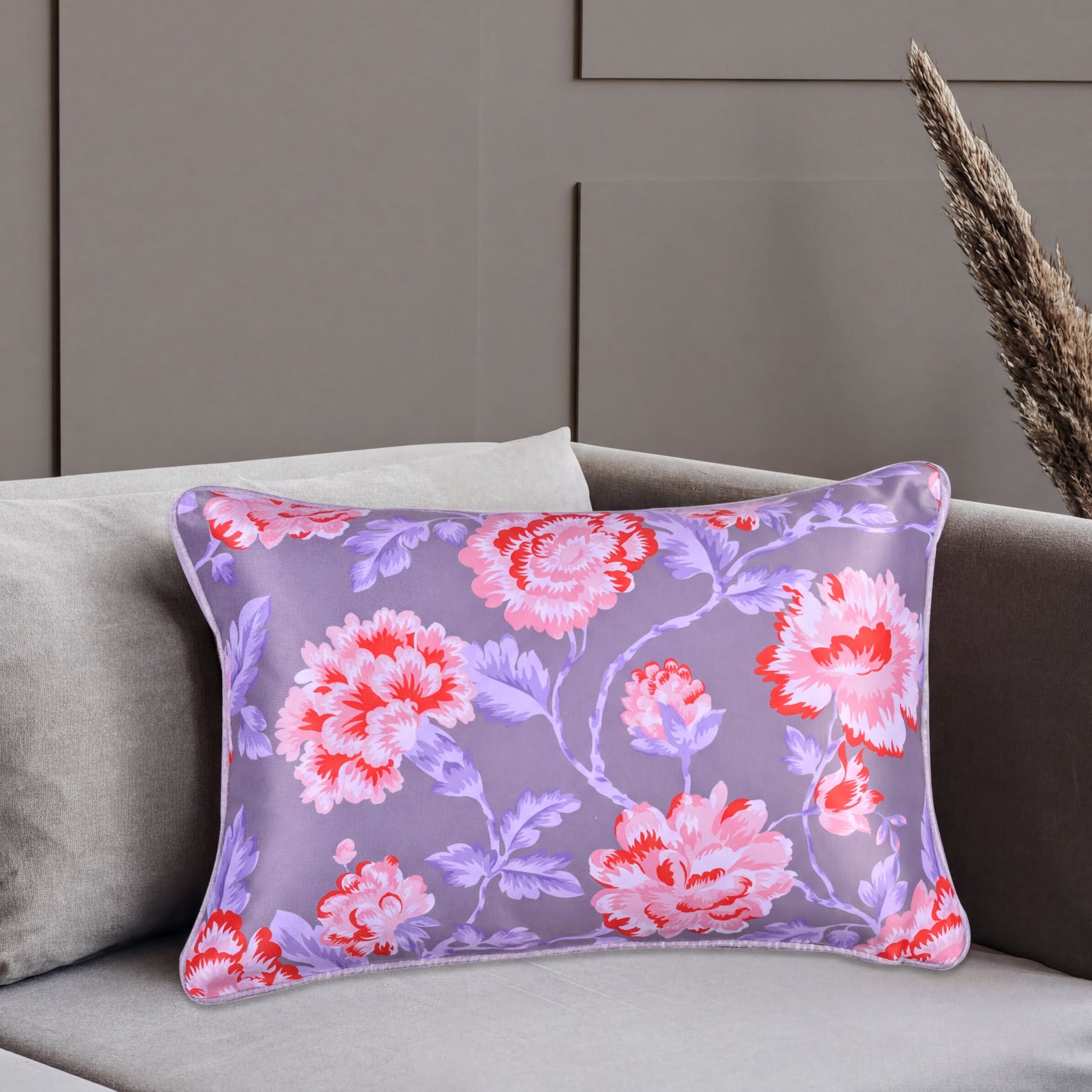 Floral printed throw pillow cover in 14x20 inches, featuring vibrant flower designs on soft fabric for decorative cushions.