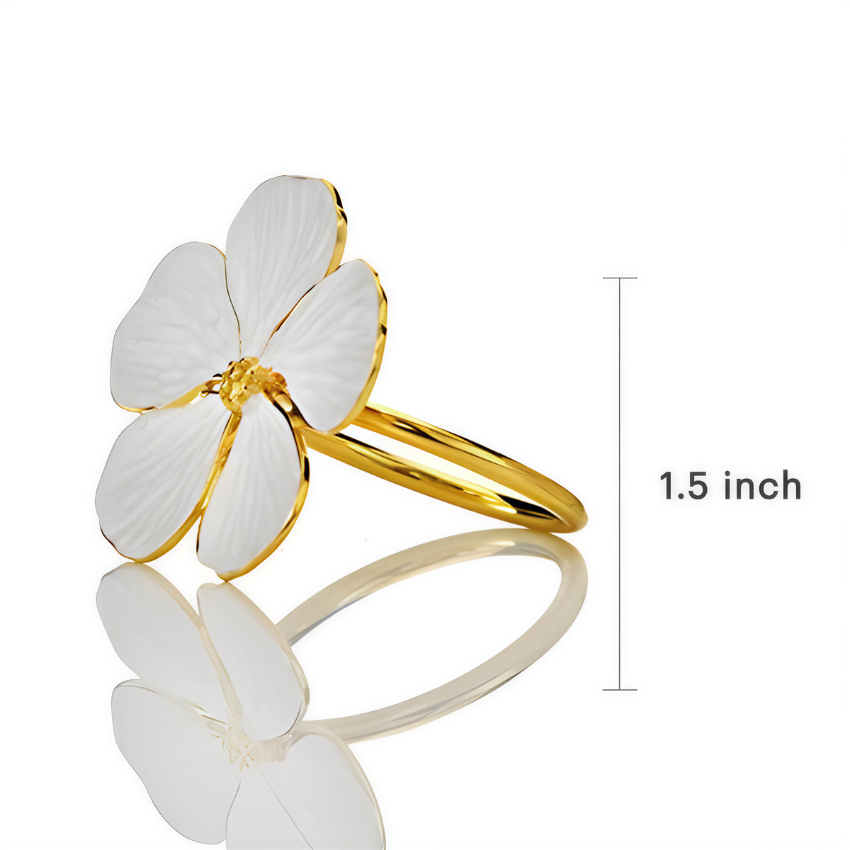 Set of four ZWZ-19-298 floral gold and white flower design napkin rings, luxurious decorative tableware for elegant dining.