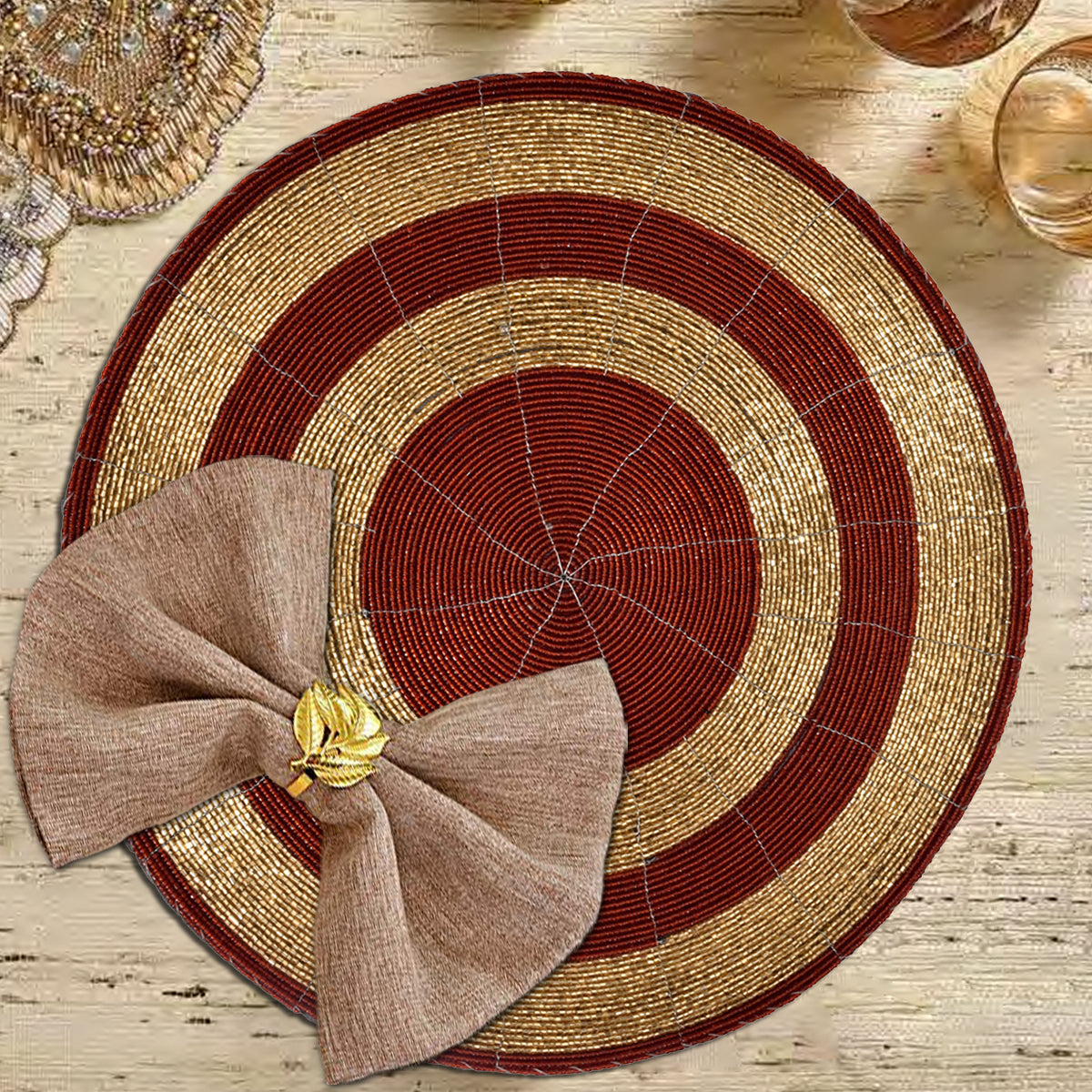 Aidden Bloom – Beaded Placemats, The Aidden Collection Artistic Decorative Dining Table Décor 14 inch - Decozen