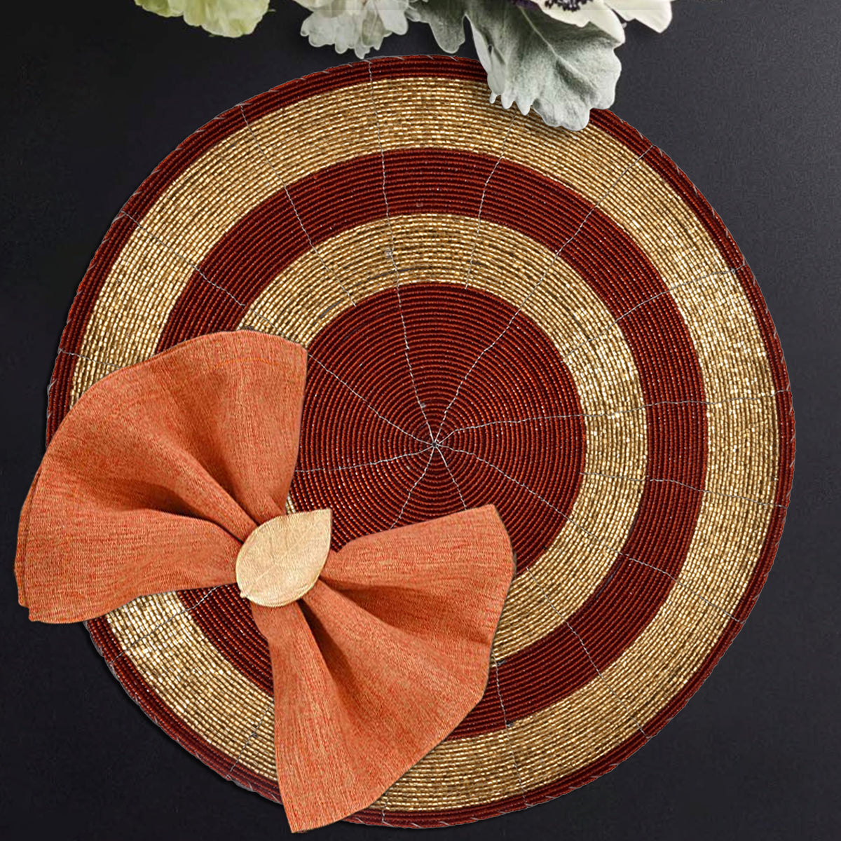 Aidden Bloom – Beaded Placemats, The Aidden Collection Artistic Decorative Dining Table Décor 14 inch - Decozen