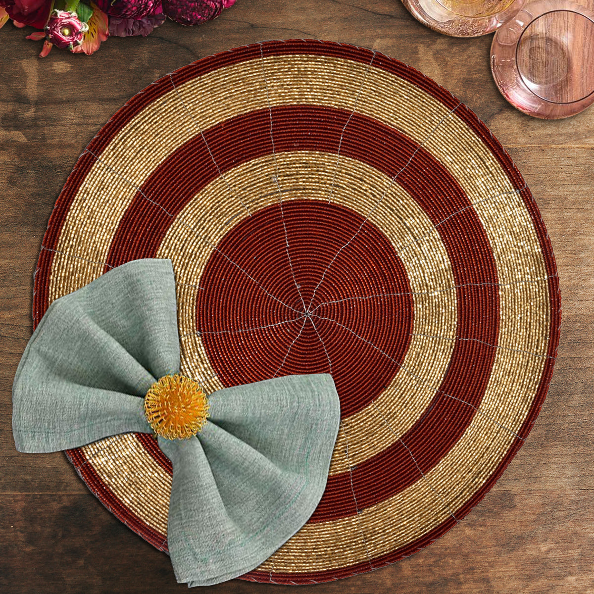 Aidden Bloom – Beaded Placemats, The Aidden Collection Artistic Decorative Dining Table Décor 14 inch - Decozen