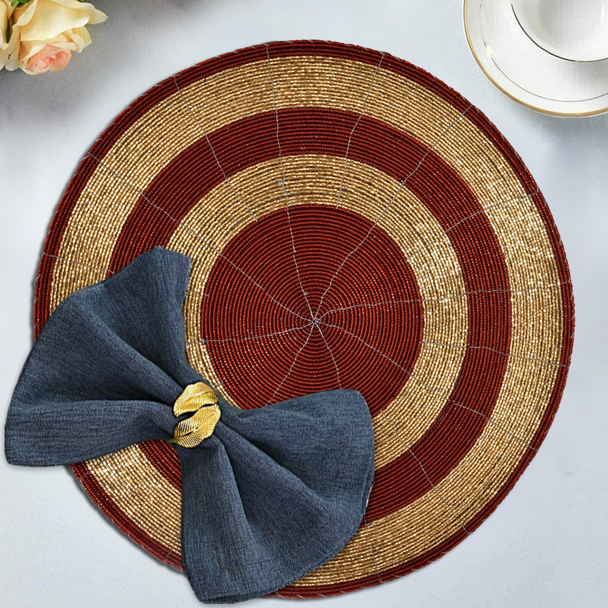 Aidden Bloom – Beaded Placemats, The Aidden Collection Artistic Decorative Dining Table Décor 14 inch - Decozen