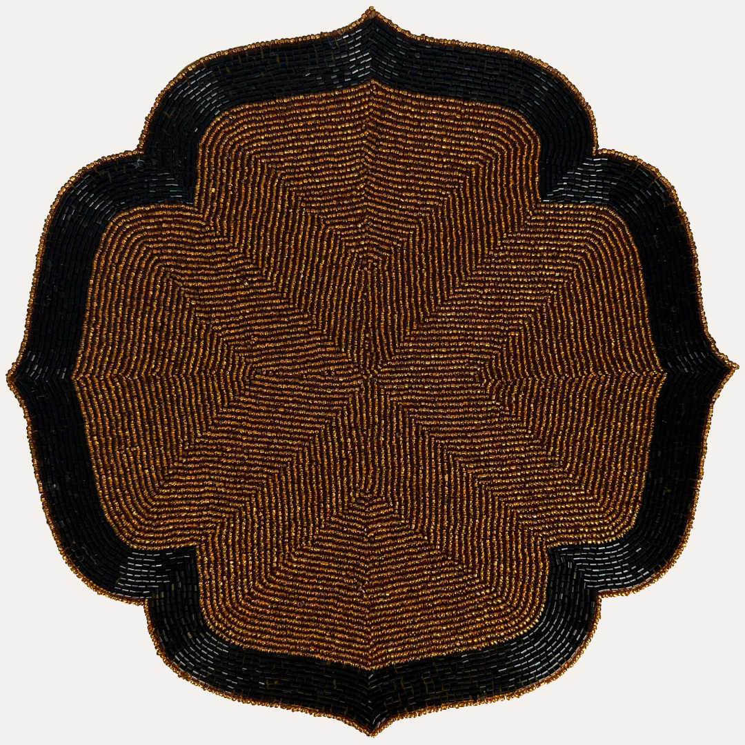 Chestnut Shadow – Beaded Placemats in Dark Brown and Black Artistic Heat-Resistant Dining Table Décor 14 inch - Decozen