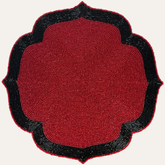 Set of four Scarlet Shadow beaded placemats in deep red and black, 14-inch embroidered table accessories for decorative dining.