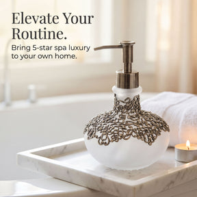 Elegant Haven modern decorative lotion dispenser from LB 22725, handmade soap dispenser for bathroom decor.