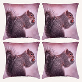Set of 2 or 4 WINTER 6-4 squirrel printed throw pillow covers, 18x18 inches, featuring detailed squirrel design on fabric.