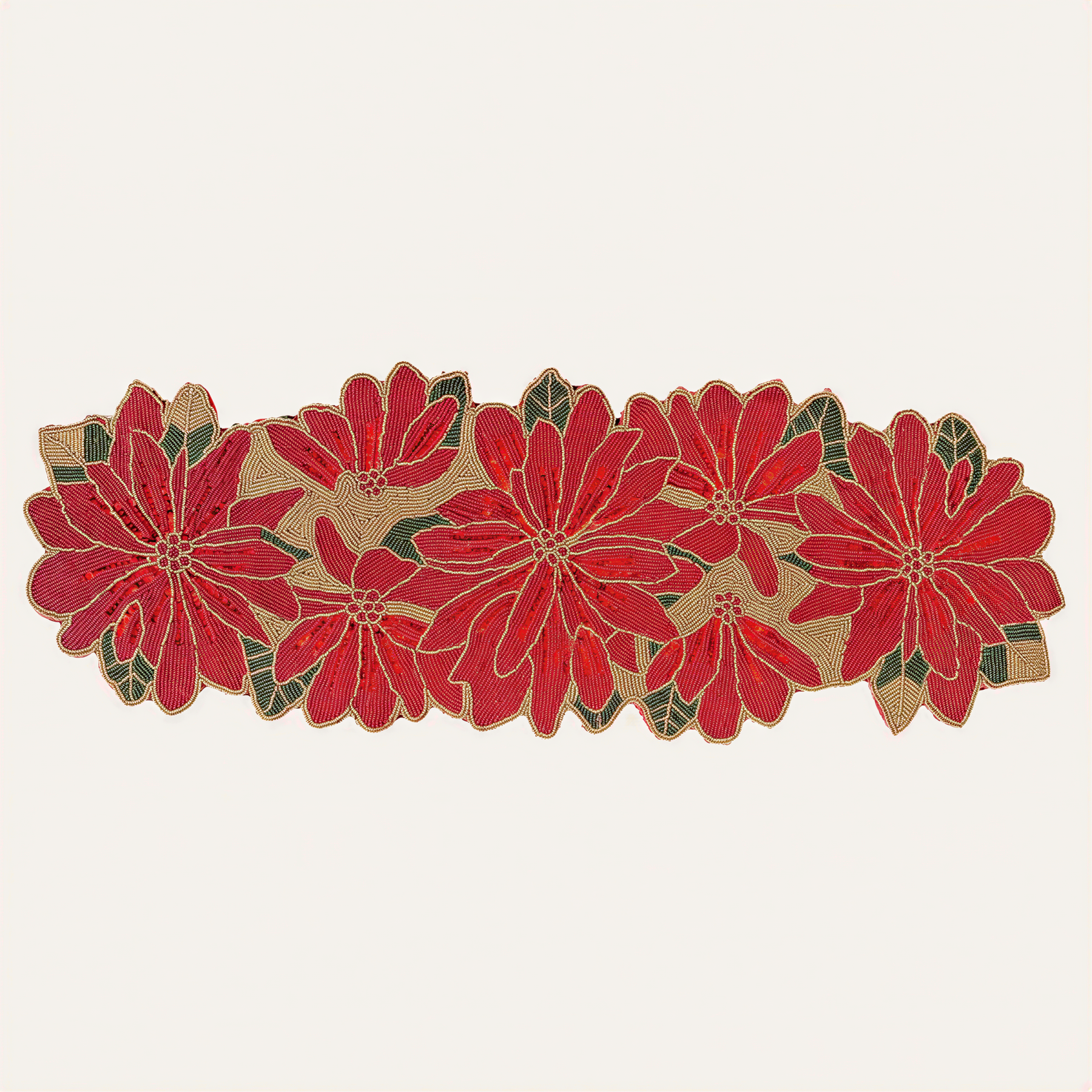Crimson Cheer embroidered beaded placemat, luxurious 14-inch festive decorative table accent, from PM CM20-1.