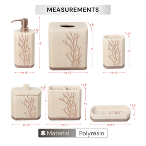 Set of six modern bathroom décor accessories from The Kent Essence Collection, featuring sleek design and stylish accents.