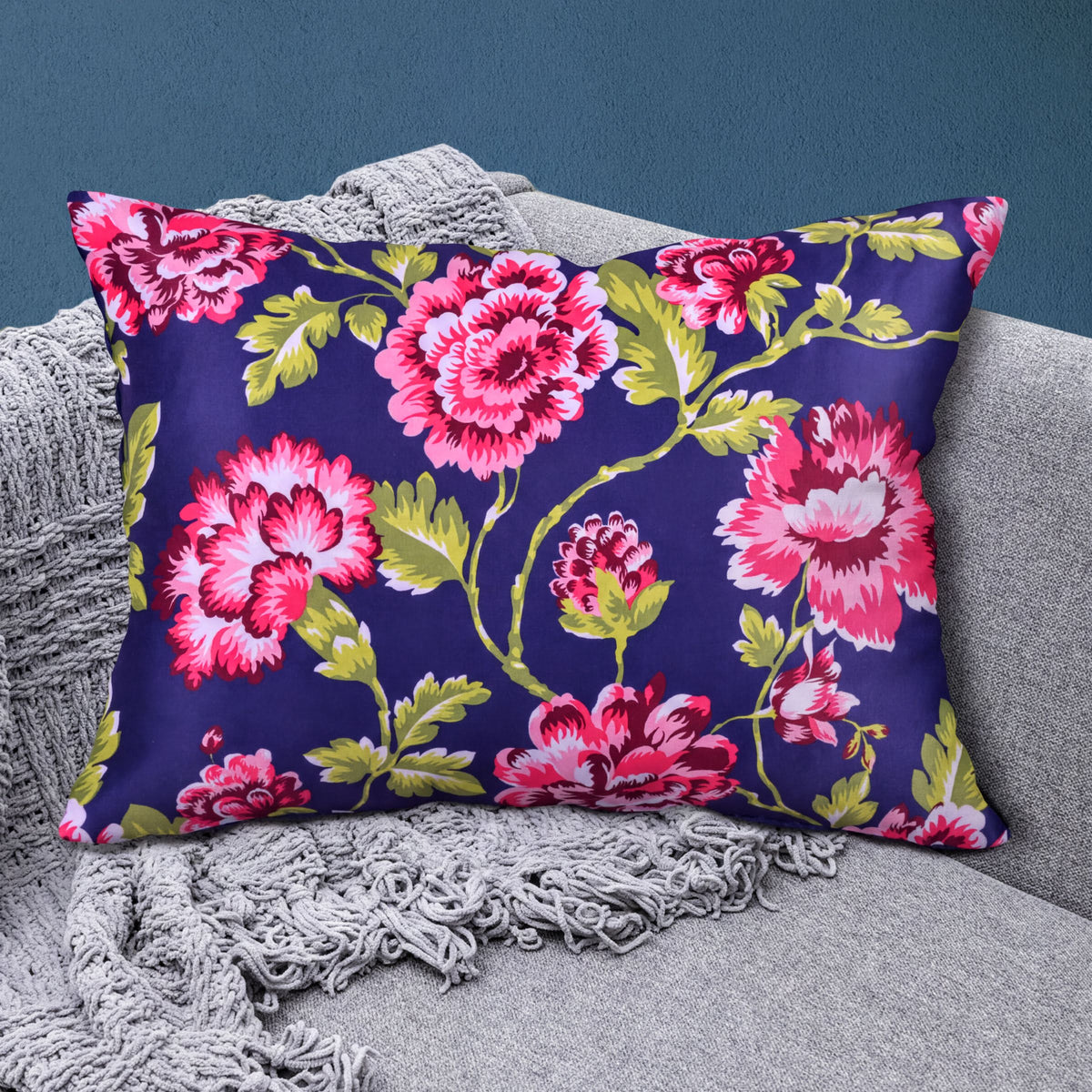 Floral printed throw pillow cover in 14x20 inches with vibrant flower design, made by CC-9691-4, for decorative sofa or bed accents.