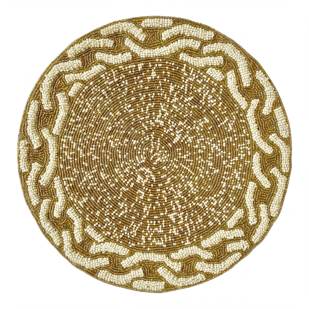 Embroidered beaded placemats from The Floy by PM1019, featuring intricate beadwork and elegant design for dining table decor.
