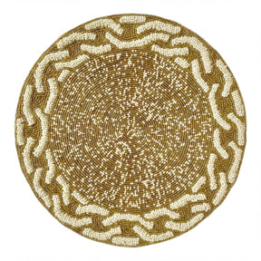 Embroidered beaded placemats from The Floy by PM1019, featuring intricate beadwork and elegant design for dining table decor.