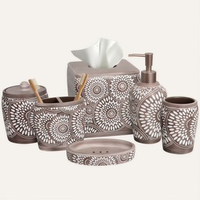 HG175 The Ciccone Collection modern bathroom décor accessories set of 6, elegant bath set with stylish, coordinated accessories.