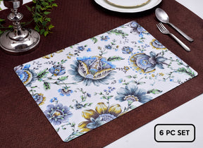 Set of four floral design cork-backed placemats by ATKP-9CK, featuring colorful floral patterns on durable cork surface.