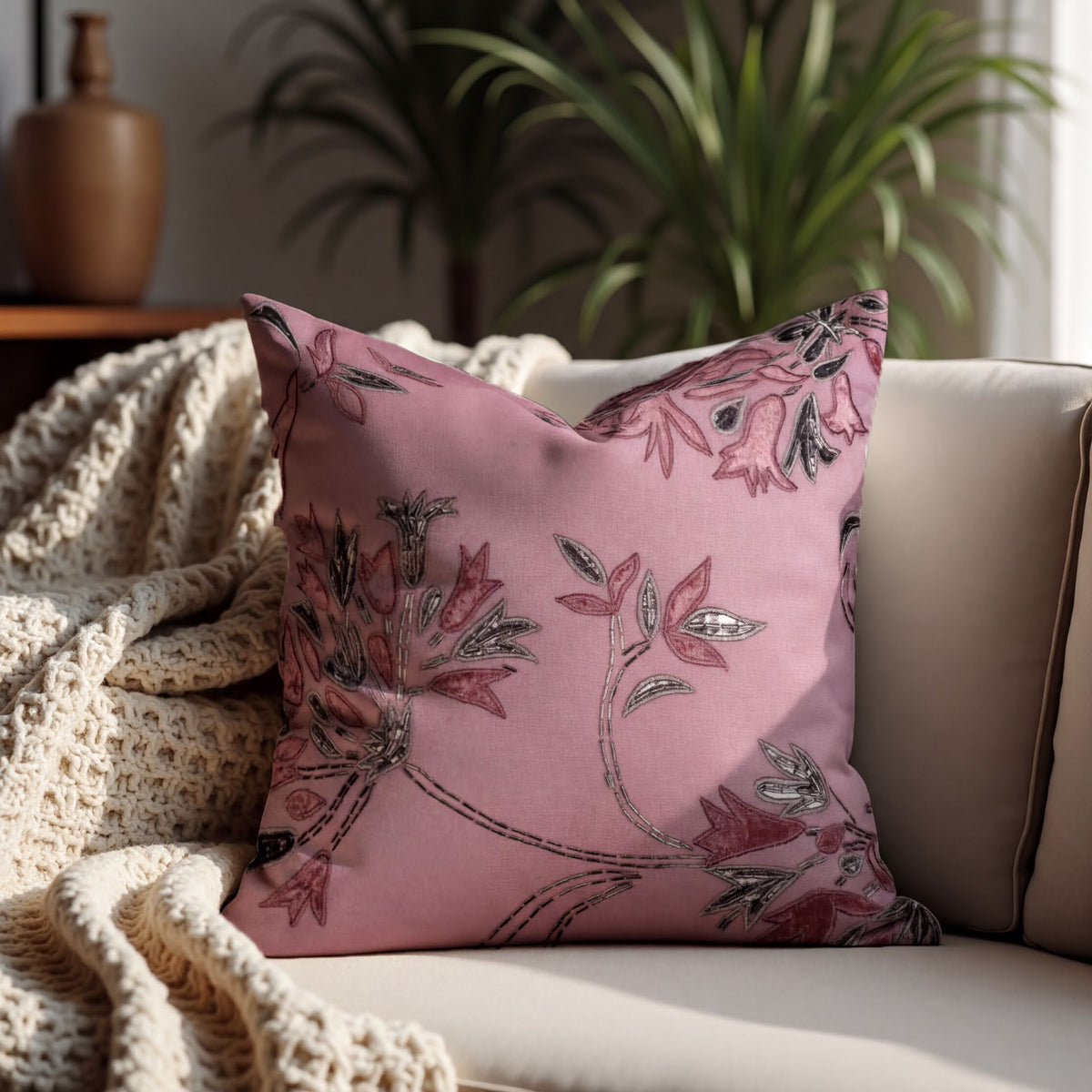 Pink throw pillow covers set of 2 or 4, 18x18 inches, decorative fabric covers for sofa or bed from CU6409-45-4.