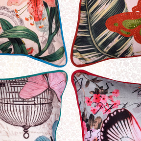 Set of four LD20180010162-4 butterfly printed throw pillow covers with colorful butterfly designs on fabric.