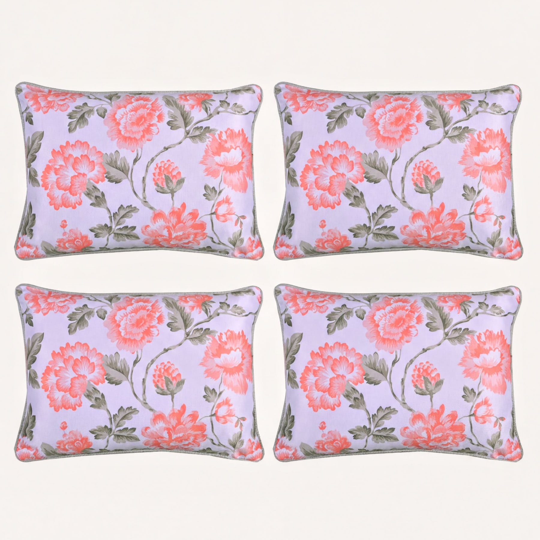 Floral printed throw pillow cover, 14x20 inches, decorative fabric cushion cover with colorful floral design.