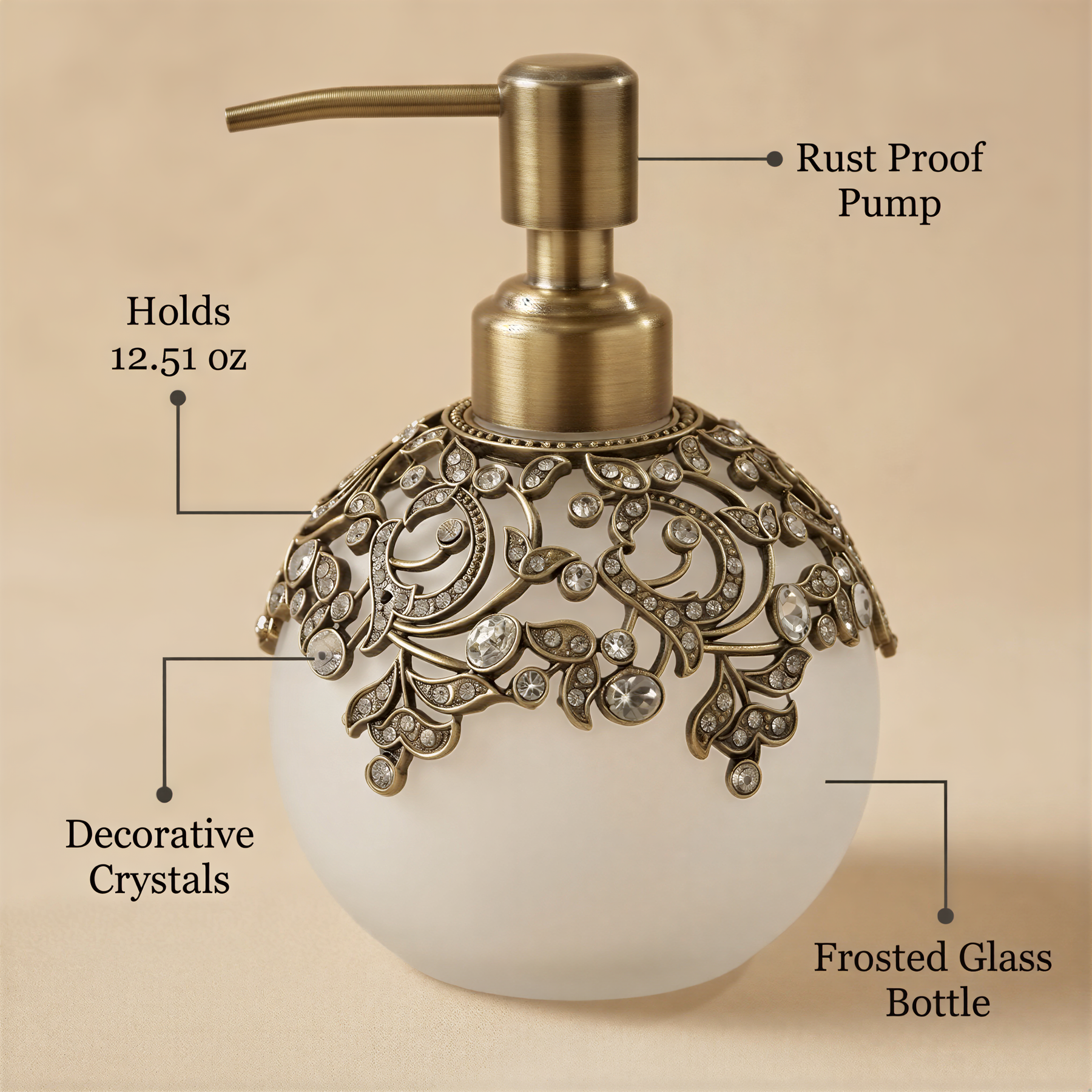 Antoinette Glow LB 24617 modern decorative lotion dispenser for bathroom, 11.5 oz, handmade soap dispenser with elegant design