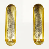 Set of 2 gold wall candle sconces with feather design, decorative candle holders for elegant home decor.