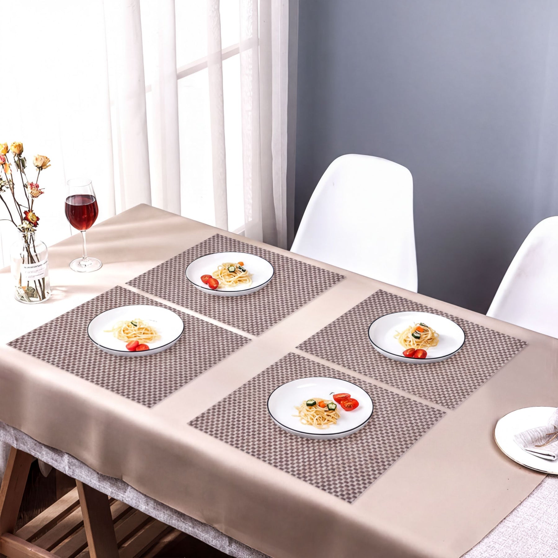 Set of four PVC placemats for dining table, durable and easy to clean, with a sleek design from brand 88186.