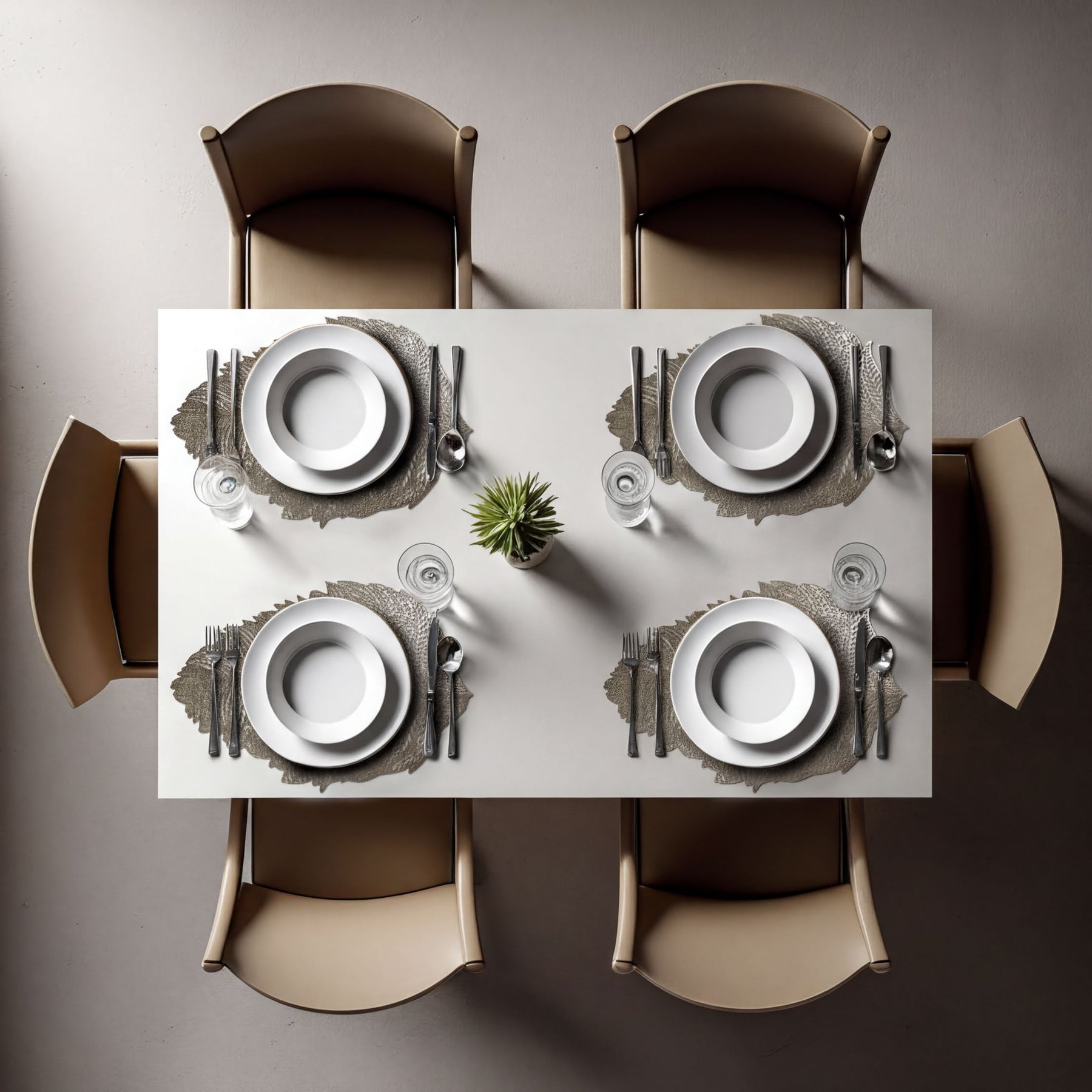 Set of six leaf cut out vinyl placemats from AMF033-GLD featuring elegant leaf-shaped cutouts for dining table decoration.