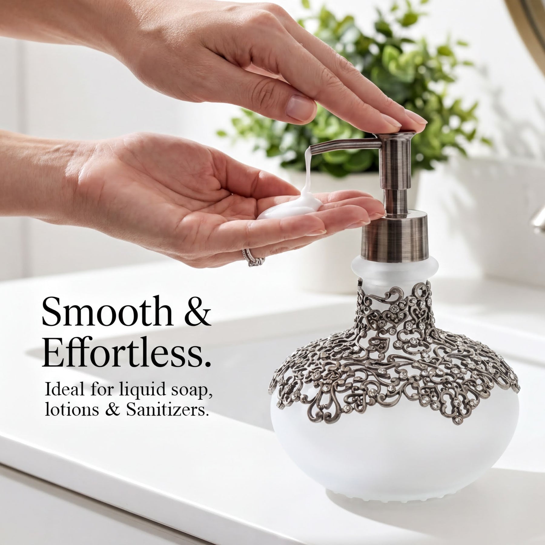Elegant Haven LB 22725 modern decorative lotion dispenser for bathroom, handcrafted soap dispenser with stylish design.