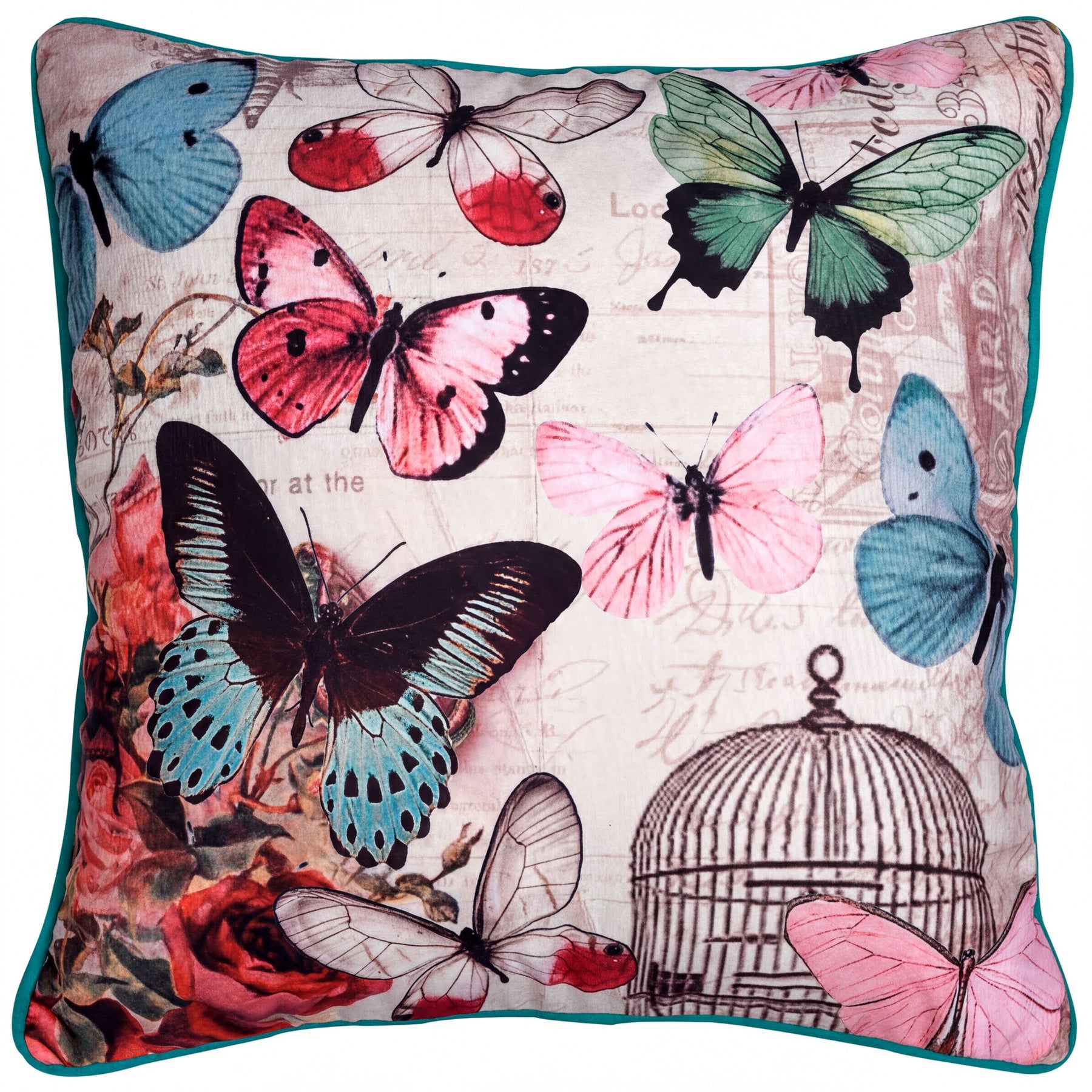 Set of four LD20180010162-4 butterfly printed throw pillow covers featuring colorful butterfly designs on soft fabric.