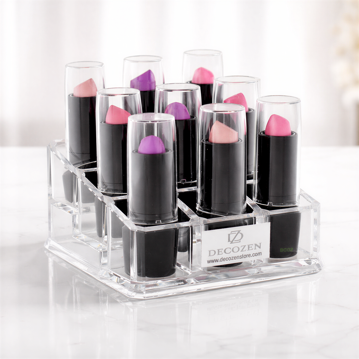 Clear F1110 makeup organizer with 9 slots for storing cosmetics and beauty tools, ideal gift for moms.