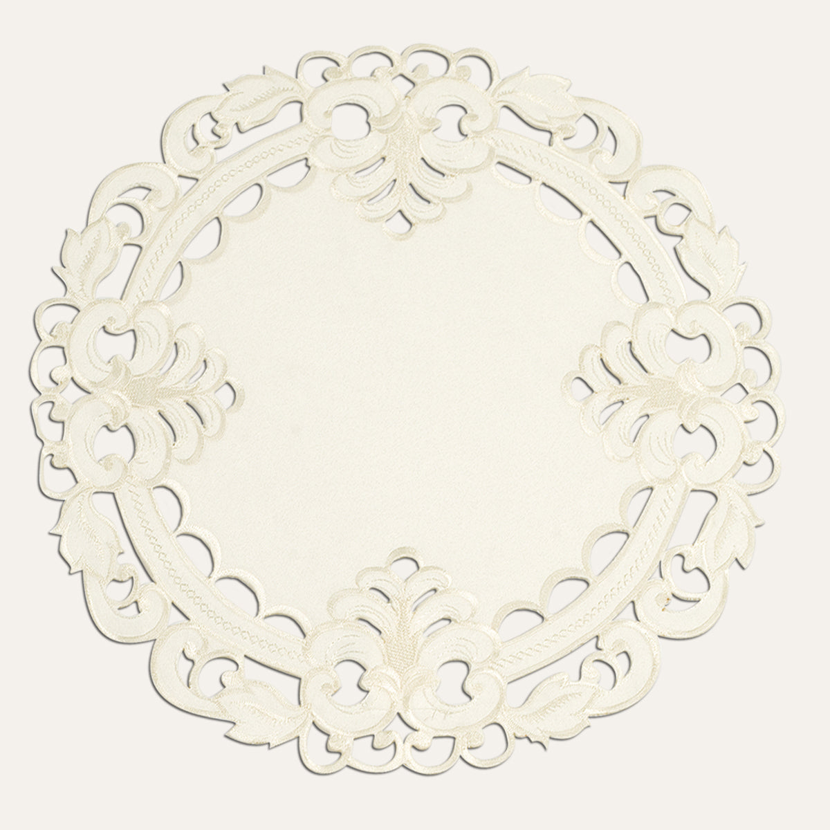 Light Beige Round Linen Placemat Doilies - The Damarcus Collection - Decozen