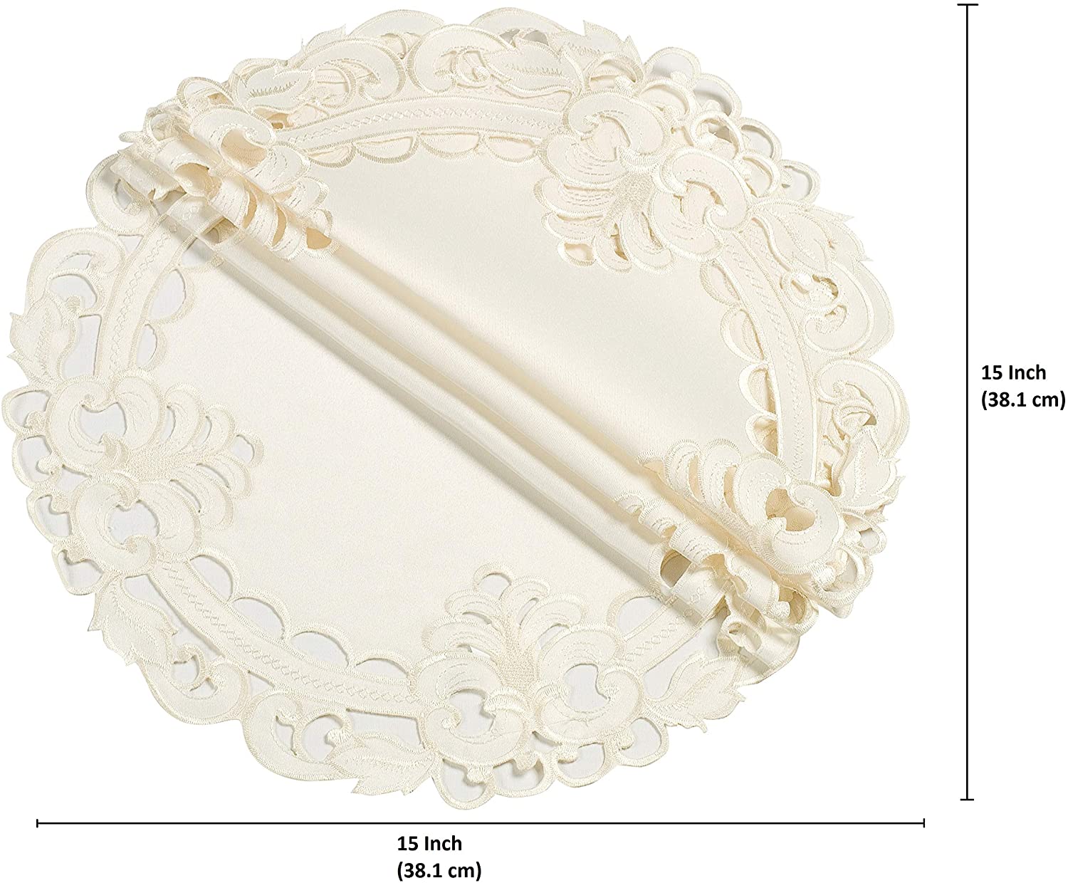 Light Beige Round Linen Placemat Doilies - The Damarcus Collection - Decozen