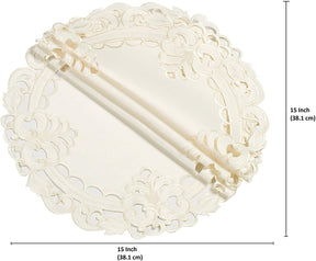 Light Beige Round Linen Placemat Doilies - The Damarcus Collection - Decozen