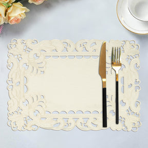 Set of six linen placemats with European embroidery from The Damarcus Collection, showcasing intricate design and craftsmanship.