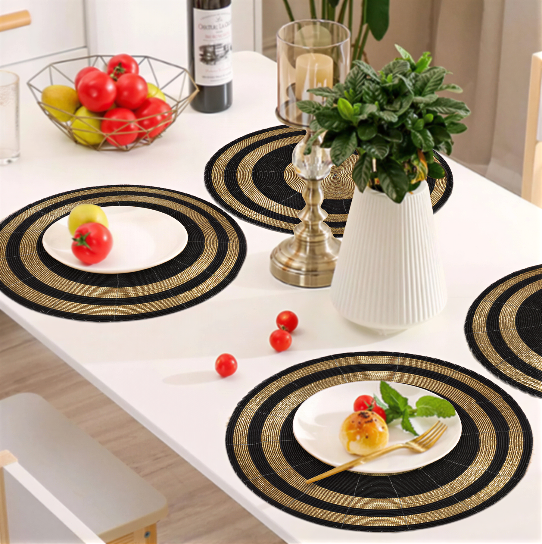 Set of four BD 023 014 The Aidan beaded placemats with intricate beaded design for elegant table settings.