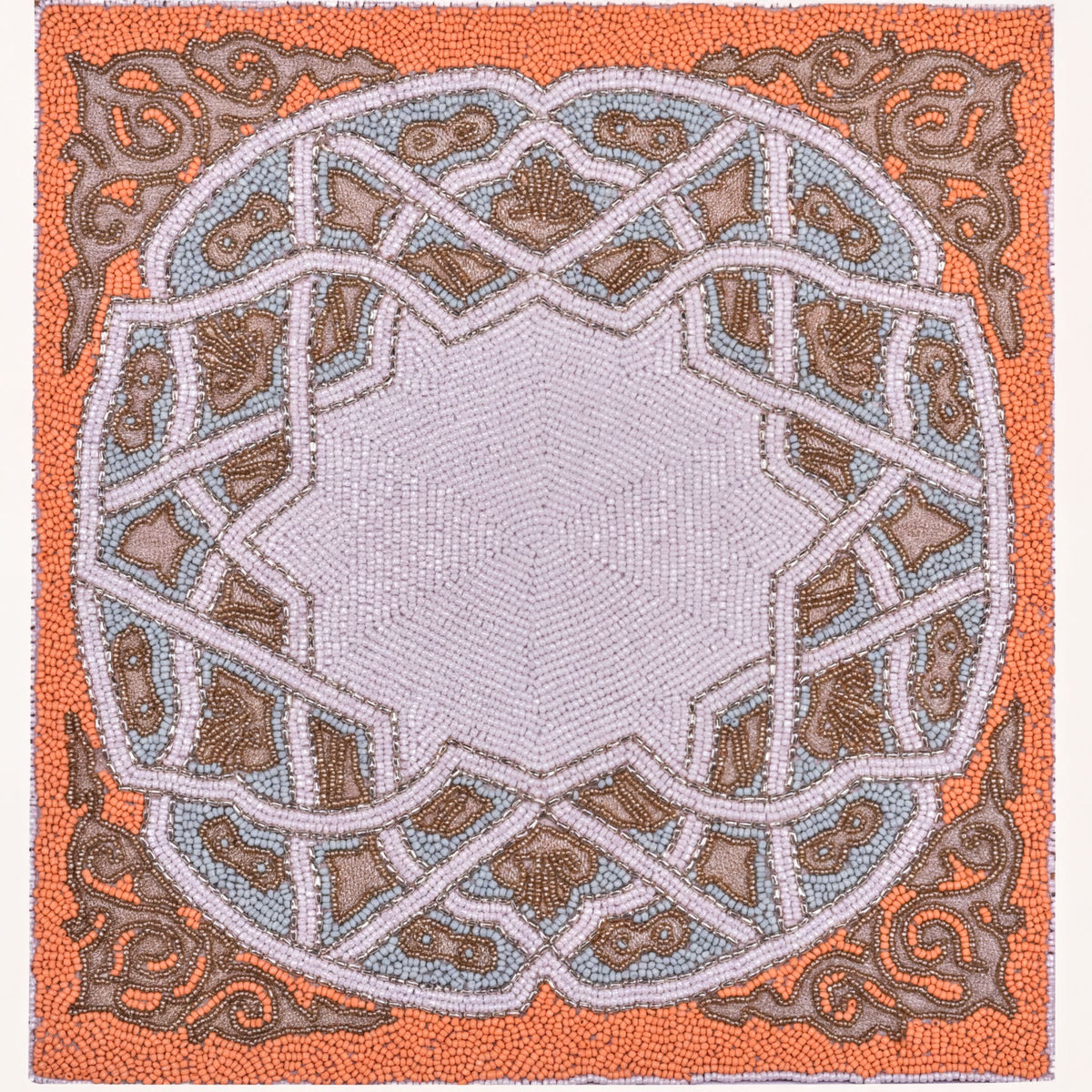 Set of one Edmonia beaded embroidered placemat with intricate designs, ideal for elegant table settings.