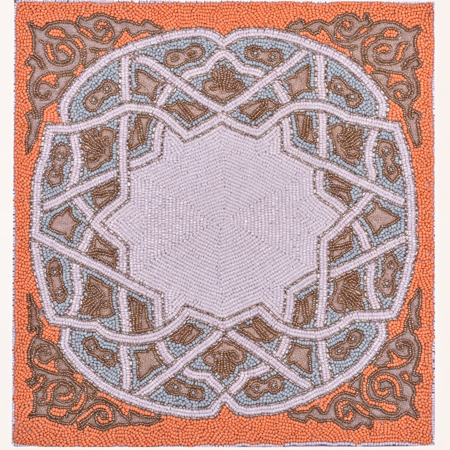 Set of one Edmonia beaded embroidered placemat with intricate designs, ideal for elegant table settings.