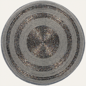 Set of four Vaiga Grace beaded placemats from The Vaiga Collection, elegant 14-inch decorative dining table decor.