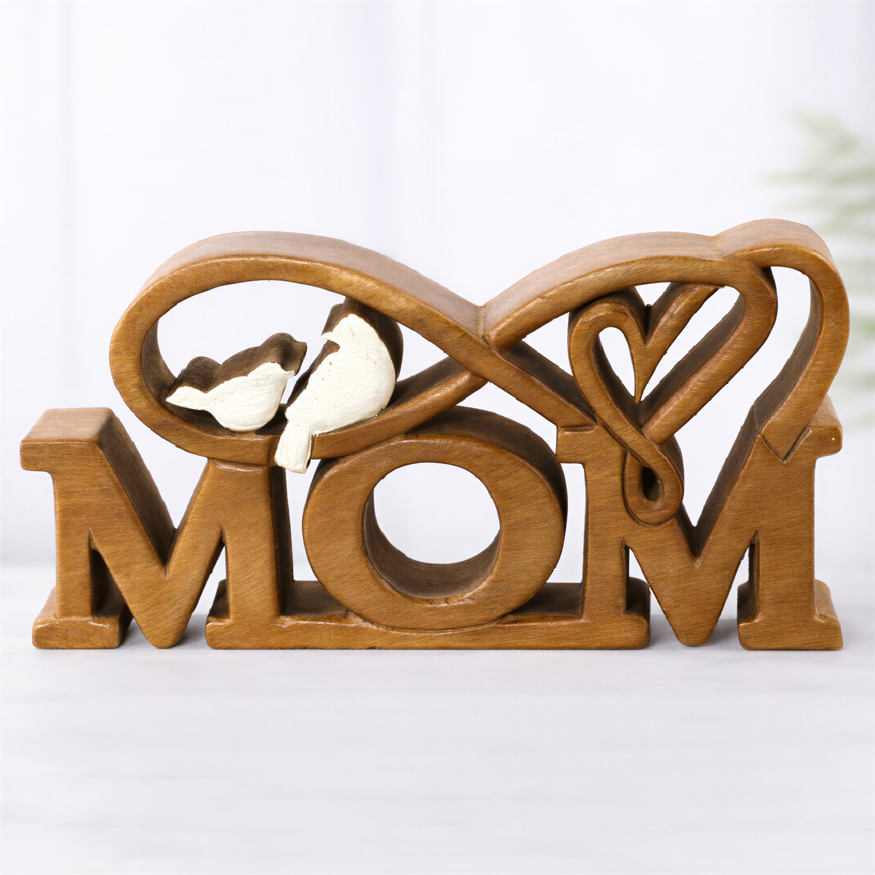 Hand-carved wooden sculpture titled "Best Mom Ever" by LAY025, showcasing artistic decorative wooden décor for Mother's Day.