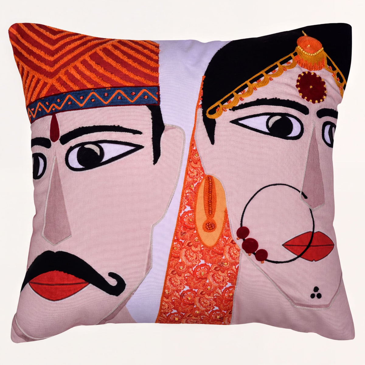 Set of 2 or 4 LDL0108-4 printed design throw pillow covers featuring man and woman illustrations, 18x18 inches.
