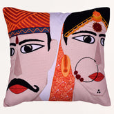 Set of 2 or 4 LDL0108-4 printed design throw pillow covers featuring man and woman illustrations, 18x18 inches.