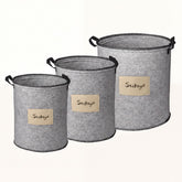 Set of 3 gray felt laundry hampers and storage bins by 4629, featuring soft handles and spacious interior for laundry and organization.