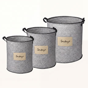 Set of 3 gray felt laundry hampers and storage bins by 4629, featuring soft handles and spacious interior for laundry and organization.